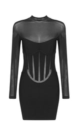 MESH STITCHED SLIM-FIT MINI DRESS IN BLACK styleofcb