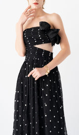 POLKA DOT BANDEAU DRESS IN BLACK styleofcb