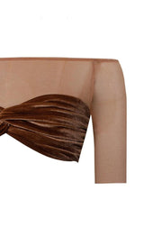 VELVET MESH SLEEVE TWO PIECE SUIT Tops styleofcb