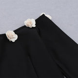 ONE-LINE SHOULDER FLORAL BANDAGE WRAP HIP DRESS IN BLACK styleofcb