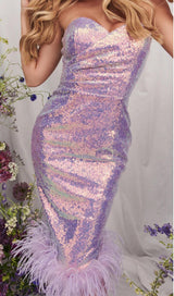 FEATHER SEQUIN MIDI DRESS IN PURPLE Dresses styleofcb