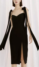 BANDAGE BOW FLOWY MIDI DRESS IN BLACK styleofcb
