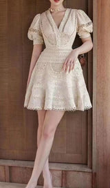 LACE V-NECK MIDI DRESS IN WHITE DRESS STYLE OF CB