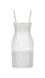 DIAMOND SUSPENDER BOW SLIM DRESS IN WHITE styleofcb