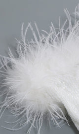 SEQUIN FEATHER STRAPLESS MINI DRESS IN WHITE styleofcb