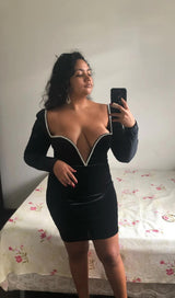 CRYSTAL V NECK MINI DRESS IN BLACK Dresses styleofcb