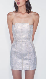 SILVER BANDEAU RHINESTONE TRIMMING DRESS styleofcb