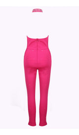 HALTER NECK CRYSTAL BACKLESS JUMPSUITS IN PINK BODYSUITS & JUMPSUITS styleofcb