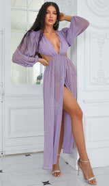 LONG SLEEVE V NECK MAXI DRESS IN PURPLE Dresses styleofcb