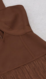 BROWN SLEEVELESS CHEST HOLLOW FRINGE HEM SKINNY MAXI DRESS styleofcb