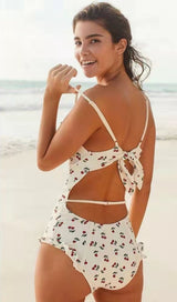 CHERRY PLUNGE SWIMSUIT - WHITE Swimsuits Oh CICI