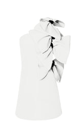 BOWS-EMBELLISHED SLEEVELESS MIDI DRESS IN WHITE styleofcb
