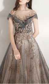 MESH HEAVY RHINESTONE COURT MAXI DRESS IN GREY styleofcb
