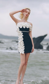 RUFFLE STRAPLESS BANDAGE MINI DRESS IN BLACK styleofcb