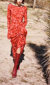 ROSE PRINT FLARE MAXI DRESS IN RED DRESS STYLE OF CB