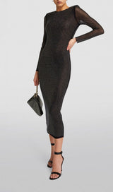 ENBELLISHED MESH MIDI DRESS IN BLACK styleofcb