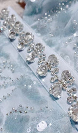 MESH DIAMOND CUT-OUT WAISTLESS SEQUIN SPLID DRESS IN LIGHT BLUE styleofcb