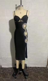 SPLIT MIDI DRESS IN BLACK Dresses styleofcb