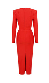 SQUARE SHOULDER CORSET MIDI DRESS IN RED styleofcb