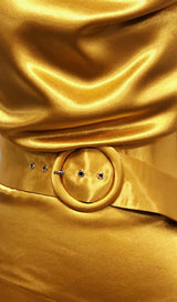 BANDAGE RUCHED MIDI DRESS IN GOLD Dresses styleofcb