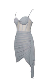 YOLIE GREY RUCHED DRAPING MESH CORSET DRESS Dresses styleofcb
