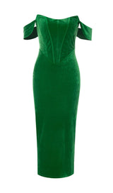 OFF SHOULDER CORSET MIDI DRESS IN GREEN styleofcb