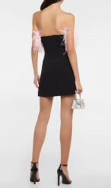 BANDAGE FEATHER CRYSTAL MINI DRESS IN BLACK styleofcb