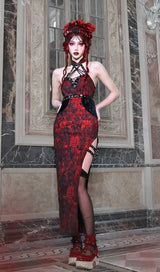 JACQUARD QIPAO ROMANTIC GOTH THIGH-HIGH SLIT DRESS sis label