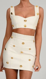 LEATHER BUTTON TWO PIECES SUIT IN WHITE styleofcb