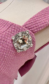 BOW-EMBELLISHED RHINESTONE MINI DRESS IN PINK DRESS STYLE OF CB