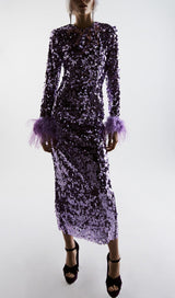 SEQUIN PATCHWORK PLUSH CUFF DRESS IN PURPLE styleofcb XS PURPLE