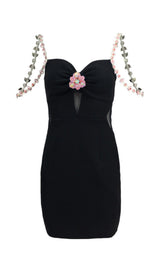 DIAMOND FLOWER SLEEVELESS SUSPENDER MINI DRESS IN BLACK styleofcb