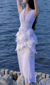 FEATHER PLEATED LACE DRESS IN WHITE styleofcb
