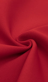 BANDAGE HANGING NECK RUFFLE SLEEVE STRETCH SLIM DRESS RED styleofcb