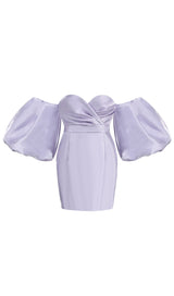 SATIN PUFF SLEEVE MINI DRESS IN LIGHT PURPLE styleofcb