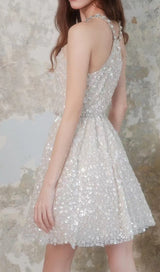 CRYSTAL HALTER MINI DRESS IN WHITE DRESS STYLE OF CB