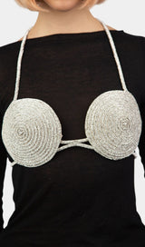 RHINESTONE EMBELLISHED SILK BRA TOP IN SILVER TOPS & SKIRTS styleofcb