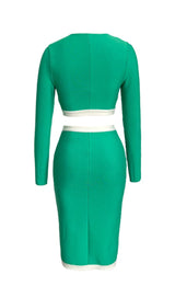 BANDAGE TWO-PIECE PATCHWORK MAXI DRESS IN GREEN styleofcb