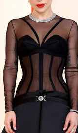 CORSET MESH MIDI DRESS IN BLACK DRESS STYLE OF CB