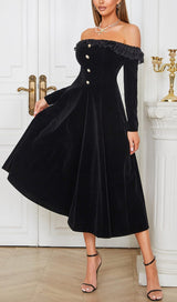 VELVET LACE ONE PIECE NECKLINE VINTAGE MIDI DRESS IN BLACK styleofcb