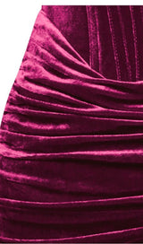 ODETTE BURGUNDY VELVET OFF SHOULDER CORSET DRESS WITH CRYSTAL TRIM styleofcb
