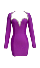 BANDAGE TWO PIECE DIAMOND ENCRUSTED RUFFLE SEXY MINI DRESS IN PURPLE styleofcb