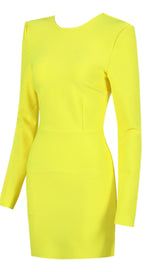 LONG SLEEVE TIGHT BACKLESS DRESS IN YELLOW DREESES styleofcb