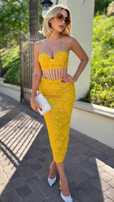JACQUARD STRAPLESS MIDI DRESS IN YELLOW Dresses styleofcb
