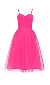 PLEATS SPAGHETTI STRAPS MIDI DRESS IN HOT PINK DRESS STYLE OF CB