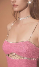 CUT OUT CRYSTAL FEATHER MINI DRESS IN HOT PINK Dresses styleofcb