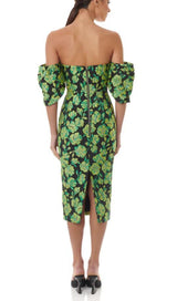 JACQUARD STRAPLESS MIDI DRESS IN GREEN Dresses styleofcb