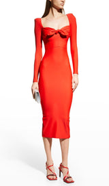 BANDAGE LONG SLEEVE MIDI DRESS IN RED Dresses styleofcb