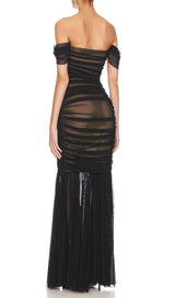 OFF SHOULDER MESH RUCHED MAXI DRESS Dresses Oh CICI