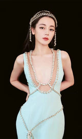 BANDAGE FISHTAIL SLEEVELESS HIGH WAIST MAXI DRESS IN AQUAMARINE styleofcb